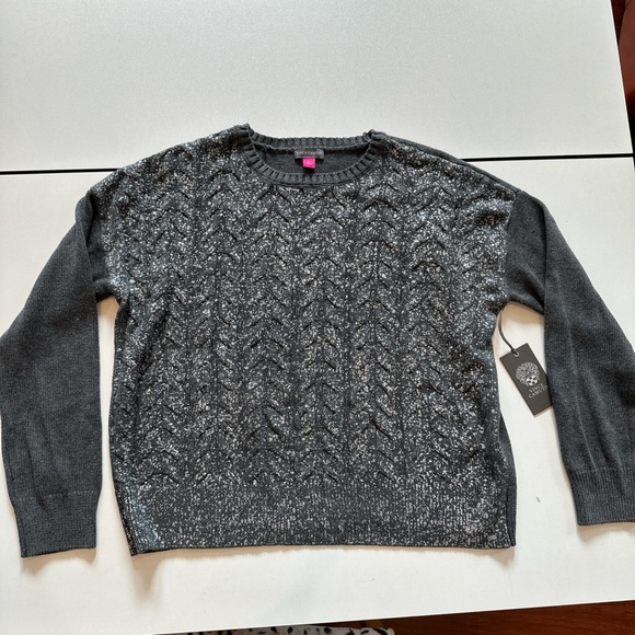 Vince Camuto Charcoal Cable Knit Sweater with Shimmery silver accents - Picture 1 of 5